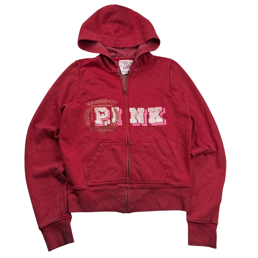 2007 Victoria's Secret PINK Red Full Zip Hoodie University of PINK 86 Small
